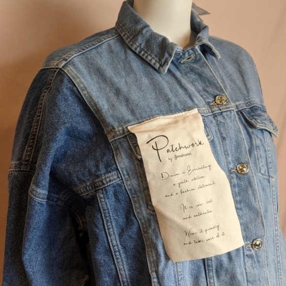 Patchwork by Stradivarius Oversized Two Tone Wash Denim Jacket size Small - Picture 2 of 14